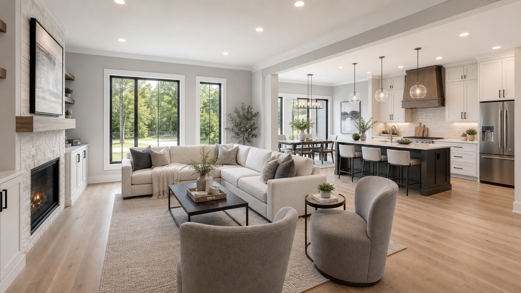Open concept living room and kitchen remodel by K & T Contracting LLC in Missouri